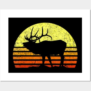 American Elk Hunter Dad Vintage Retro Sun Bow Hunting Gift Posters and Art